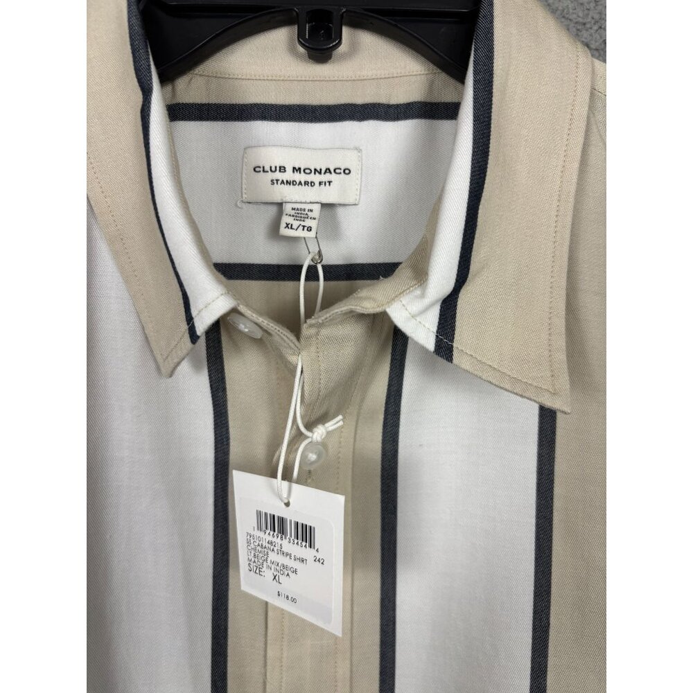 Club Monaco Mens Striped Short Sleeve Shirt Beige/White Size Extra Large NWT's - Picture 3 of 7